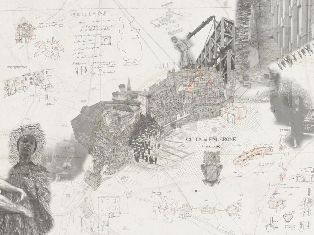 Palimpsest Collage, Falerone, Post-earthquake reconstruction in Italy, architect Michal Saniewski