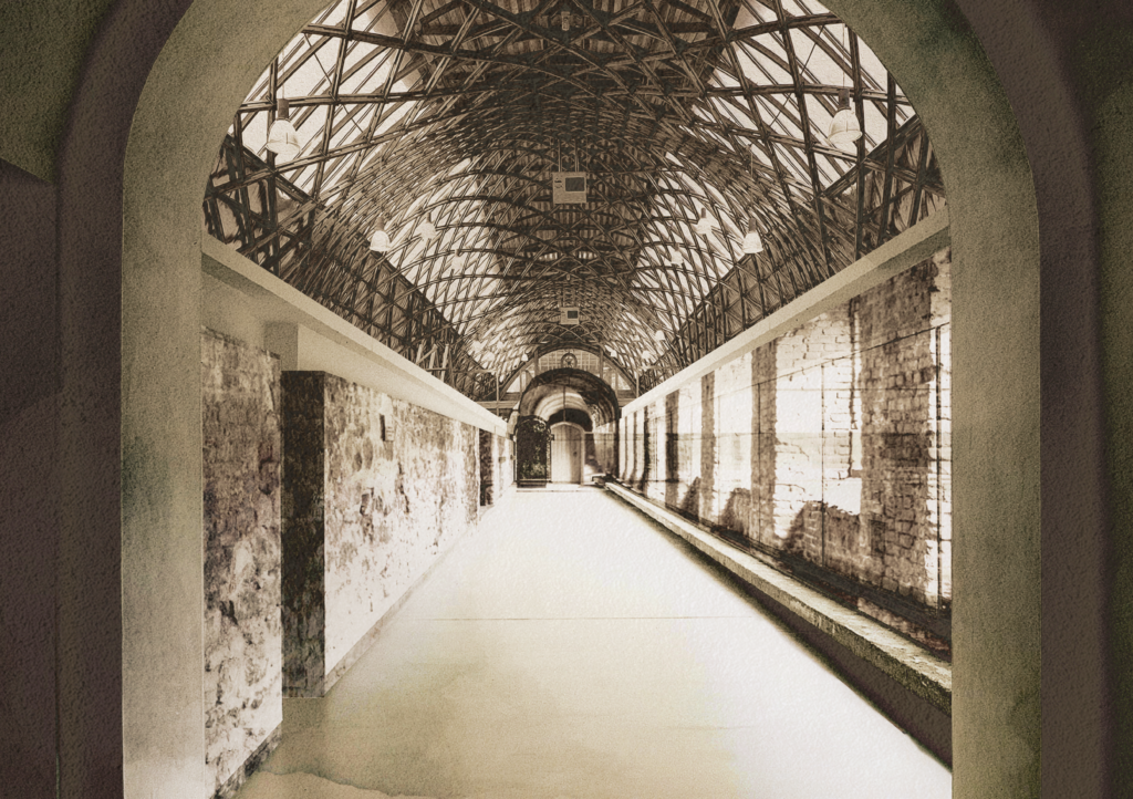 Post-earthquake reconstruction in Italy, Interior collage, architecture, architect Michal Saniewski