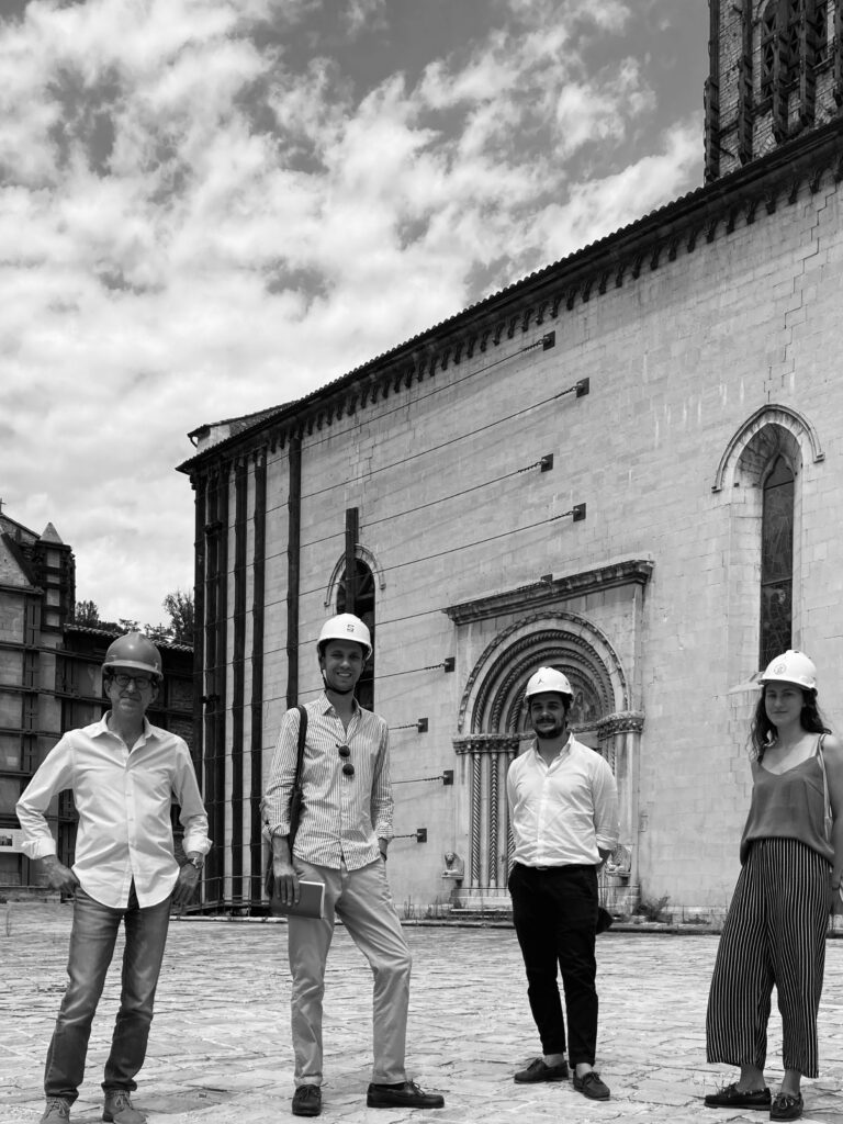 Architects Michal Saniewski Antonello Alici Niccolo Suraci Marta Saniewska On site in Visso during fieldwork post-earthquake reconstruction
