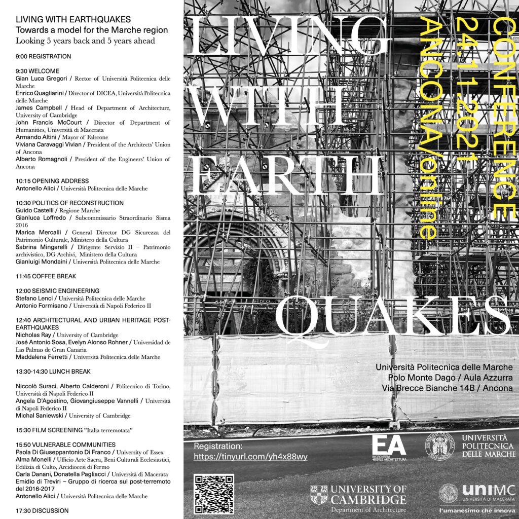 Living with Earthquakes conference poster, Ancona, 2021, post-earthquake reconstruction